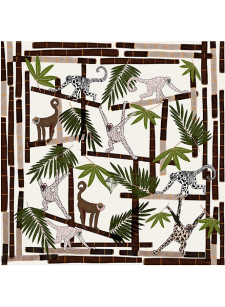 PRINTED CASHMERE SCARF: MONKEY: IVORY