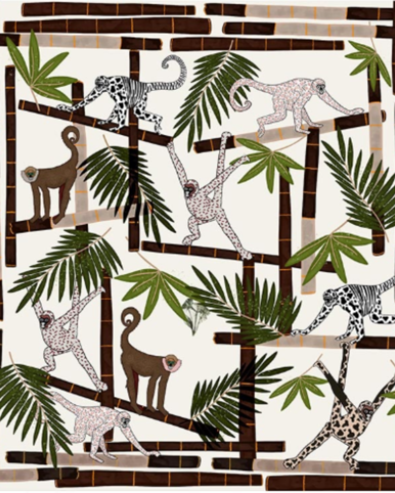 PRINTED CASHMERE SCARF: MONKEY: IVORY