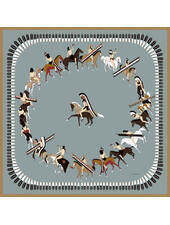 CASHMERE PRINTED SCARF: NATIVE AMERICAN: TEAL