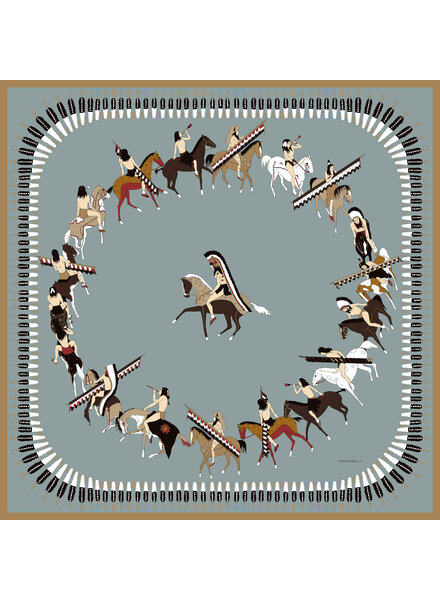 CASHMERE PRINTED SCARF: NATIVE AMERICAN: TEAL