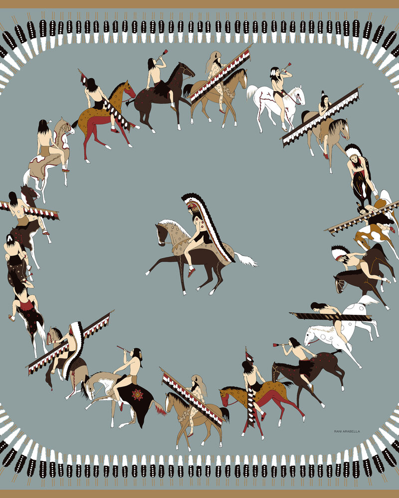 CASHMERE PRINTED SCARF: NATIVE AMERICAN: TEAL