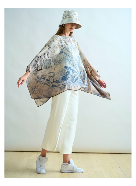CASHMERE PRINTED PONCHO: SAFARI: BEIGE