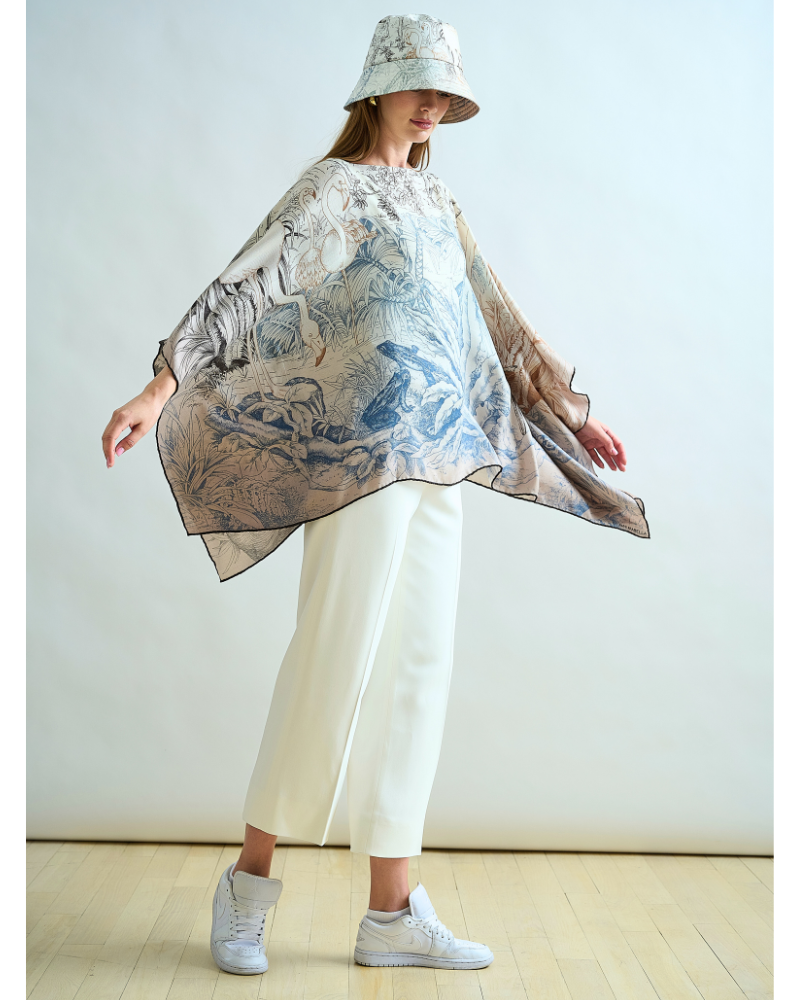 CASHMERE PRINTED PONCHO: SAFARI: BEIGE