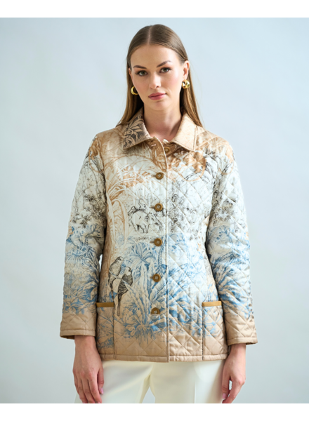 SILK PRINTED QUILTED JACKET: SAFARI: BEIGE