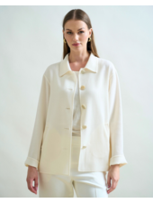 BUTTON DOWN WOOL CREPE SHIRT JACKET: IVORY