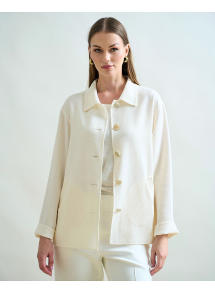 BUTTON DOWN WOOL CREPE SHIRT JACKET: IVORY