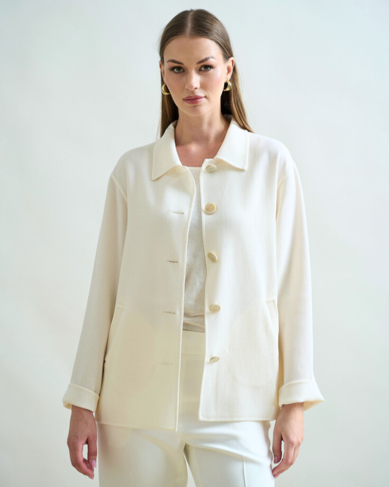BUTTON DOWN WOOL CREPE SHIRT JACKET: IVORY