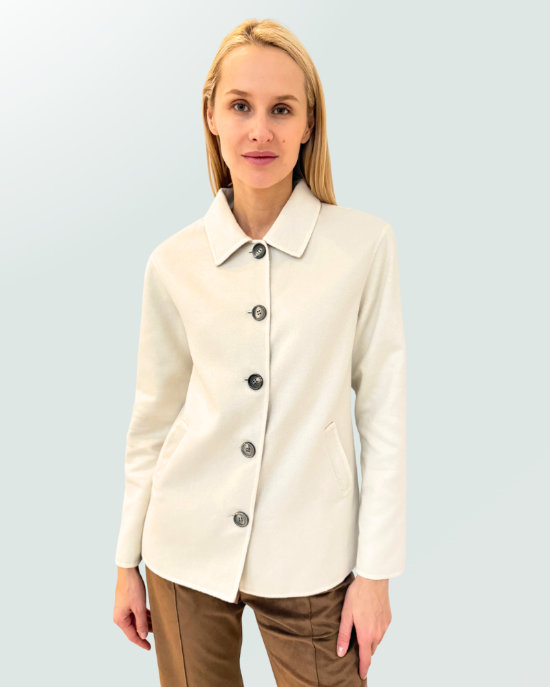 CASHMERE BUTTON DOWN SHIRT JACKET: IVORY-BEIGE