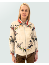 SILK PRINTED QUILTED JACKET WITH ZIP: NATIVE AMERICAN: TAUPE
