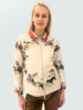 SILK PRINTED QUILTED JACKET WITH ZIP: NATIVE AMERICAN: TAUPE