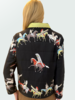 SILK PRINTED QUILTED JACKET WITH ZIP: NATIVE AMERICAN: BLACK