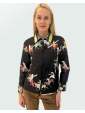 SILK PRINTED QUILTED JACKET WITH ZIP: NATIVE AMERICAN: BLACK