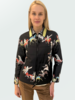 SILK PRINTED QUILTED JACKET WITH ZIP: NATIVE AMERICAN: BLACK