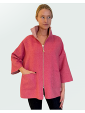 CASHMERE DOUBLE FACE  REVERSIBLE JACKET WITH ZIP: PINK