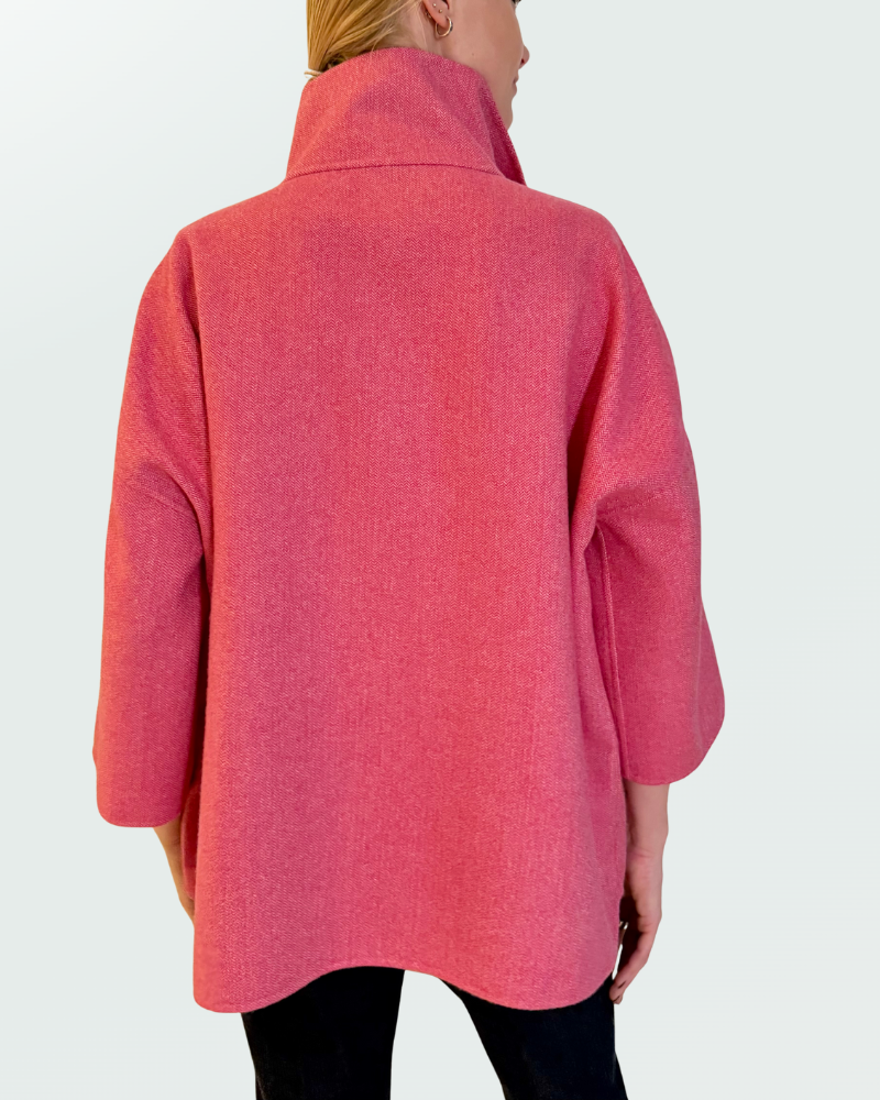 CASHMERE DOUBLE FACE  REVERSIBLE JACKET WITH ZIP: PINK