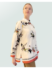 COLLARED SILK PRINTED SHIRT: NATIVE AMERICAN: TAUPE