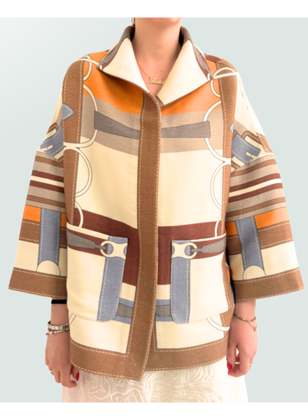 WOOL PRINTED JACKET: SIENA: BEIGE-ORANGE