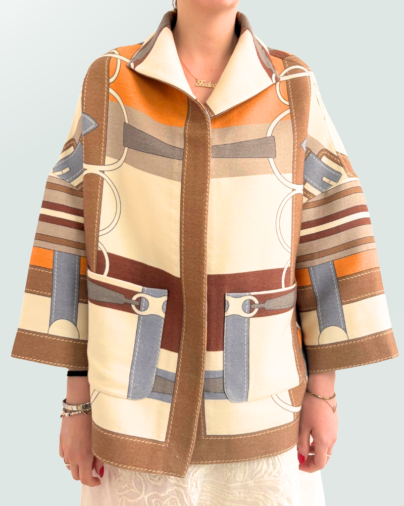 WOOL PRINTED JACKET: SIENA: BEIGE-ORANGE