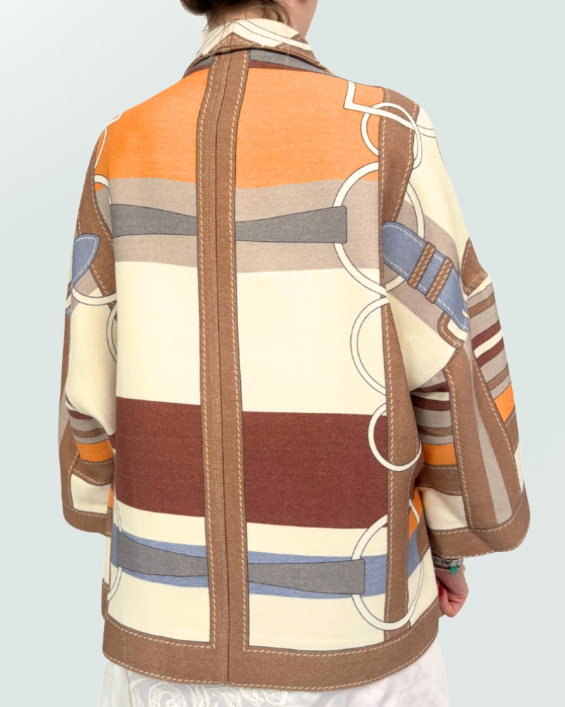 WOOL PRINTED JACKET: SIENA: BEIGE-ORANGE