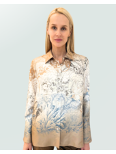 COLLARED SILK PRINTED SHIRT: SAFARI BEIGE