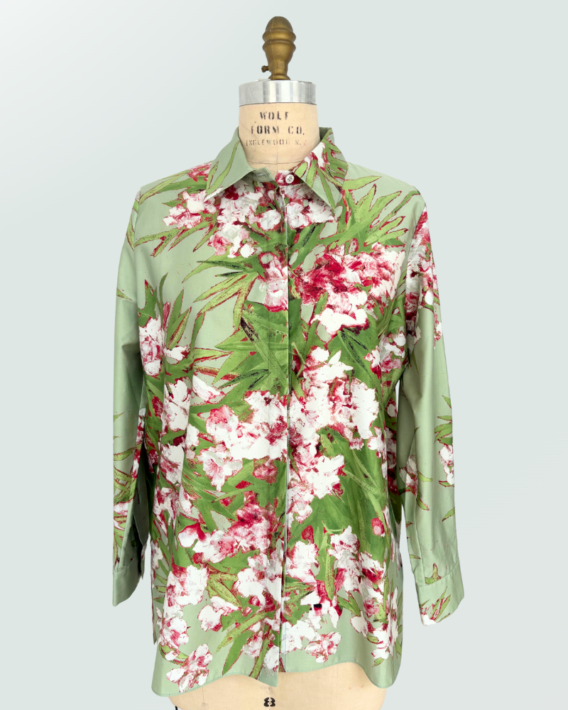 SILK COLLAR WITH SIDE SLITS SHIRT: LIGURIA: GREEN