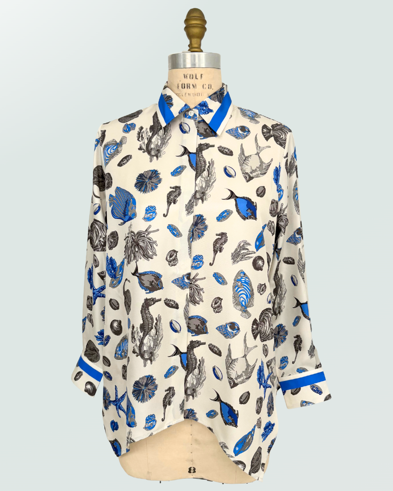 SILK SHIRT FISH : BLUE