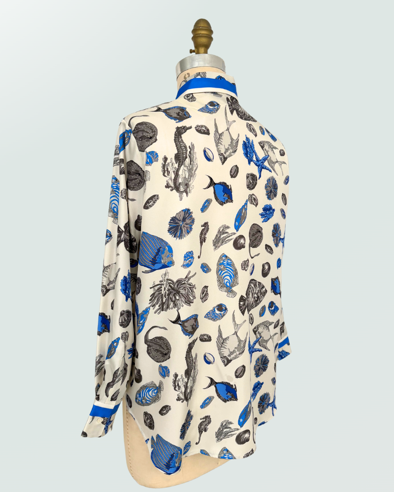 SILK SHIRT FISH : BLUE