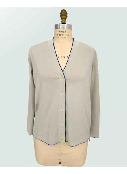 LONG CARDIGAN W/ BLUE SILK ON BACK