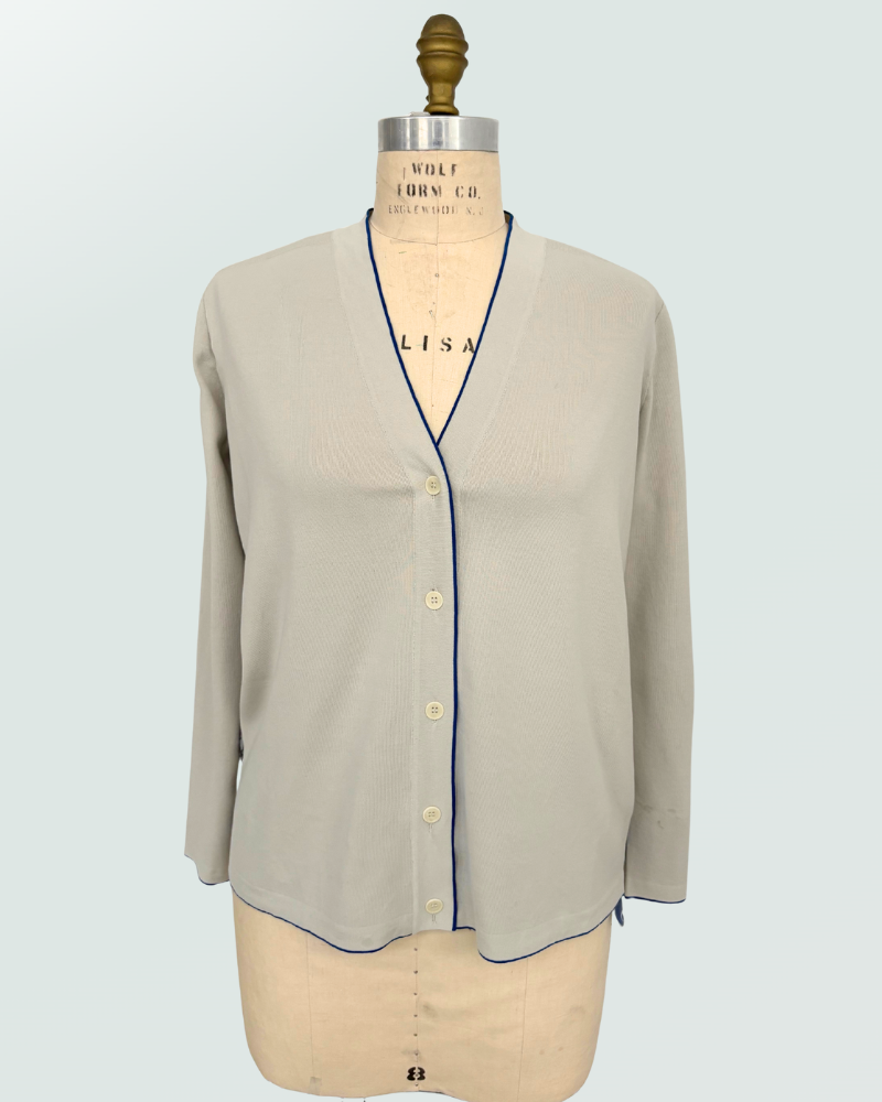 LONG CARDIGAN W/ BLUE SILK ON BACK
