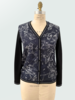 V-NECK CARDIGAN W/ SILK PRINT: CONSTELLATION NAVY BLUE-BLACK KNIT