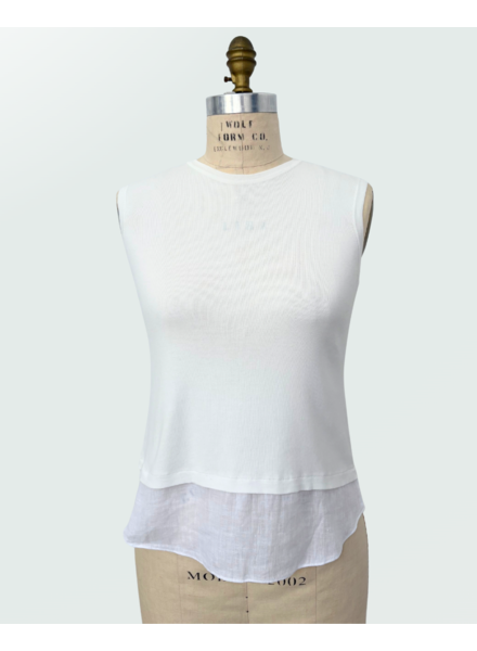 SHELL W/ LINEN TRIM : WHITE