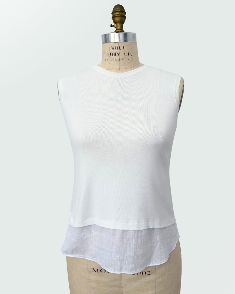 SHELL W/ LINEN TRIM : WHITE