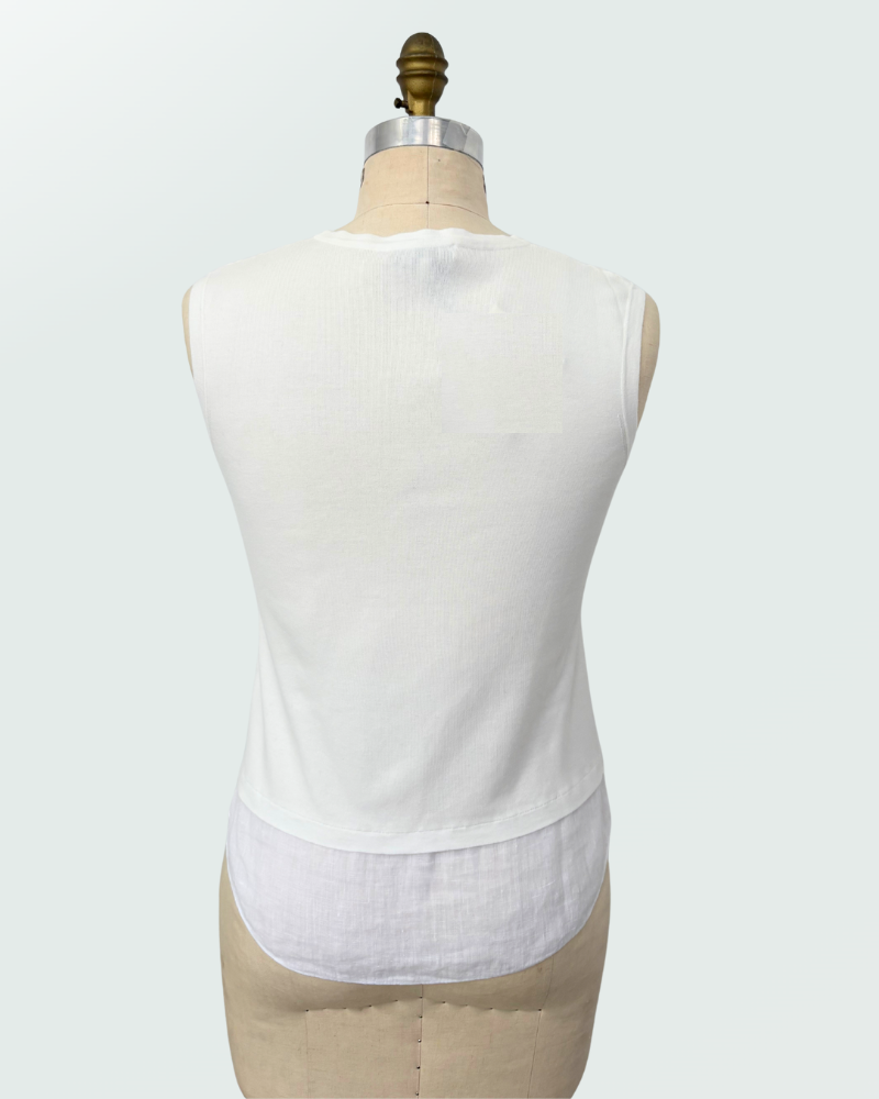 SHELL W/ LINEN TRIM : WHITE