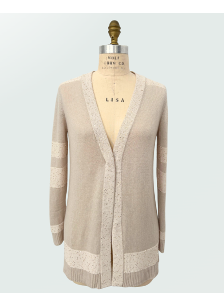 CASHMERE CARDIGAN W/ LUREX DETAILS: SAND