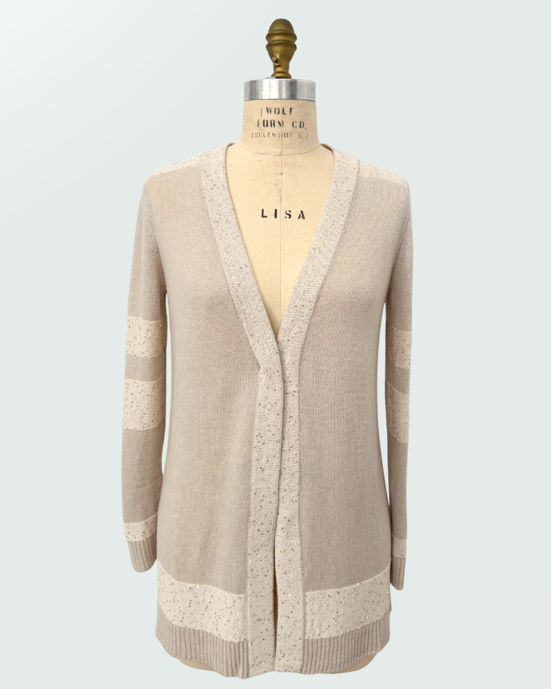 CASHMERE CARDIGAN W/ LUREX DETAILS: SAND