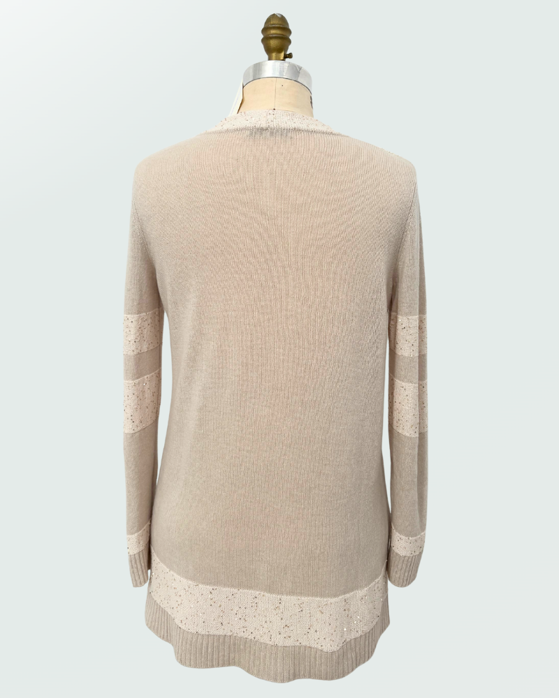 CASHMERE CARDIGAN W/ LUREX DETAILS: SAND