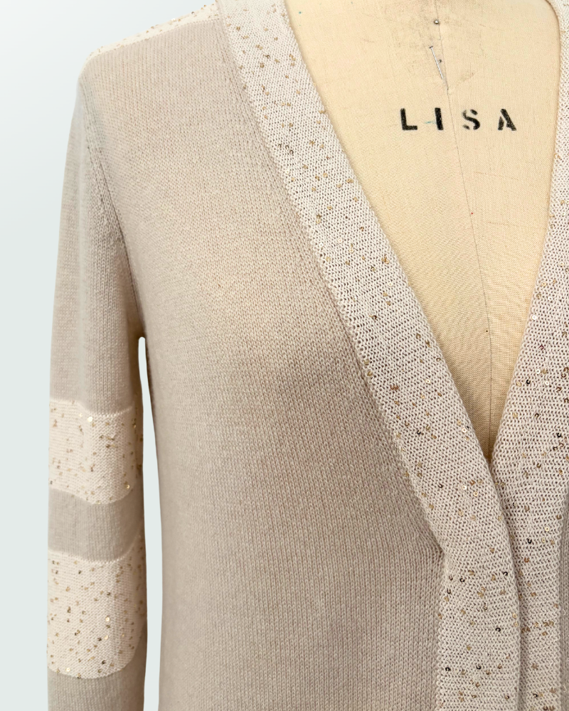 CASHMERE CARDIGAN W/ LUREX DETAILS: SAND