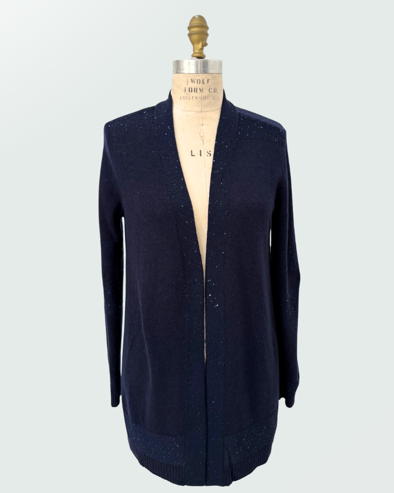 CASHMERE CARDIGAN W/ LUREX DETAILS: NAVY