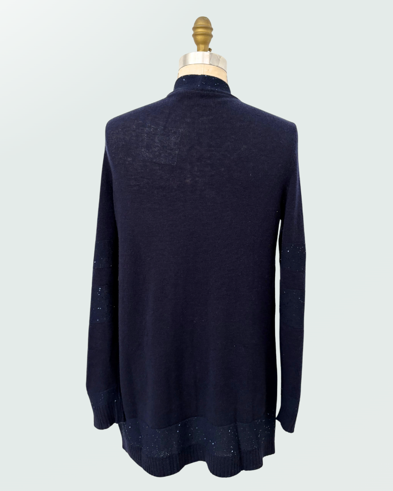 CASHMERE CARDIGAN W/ LUREX DETAILS: NAVY