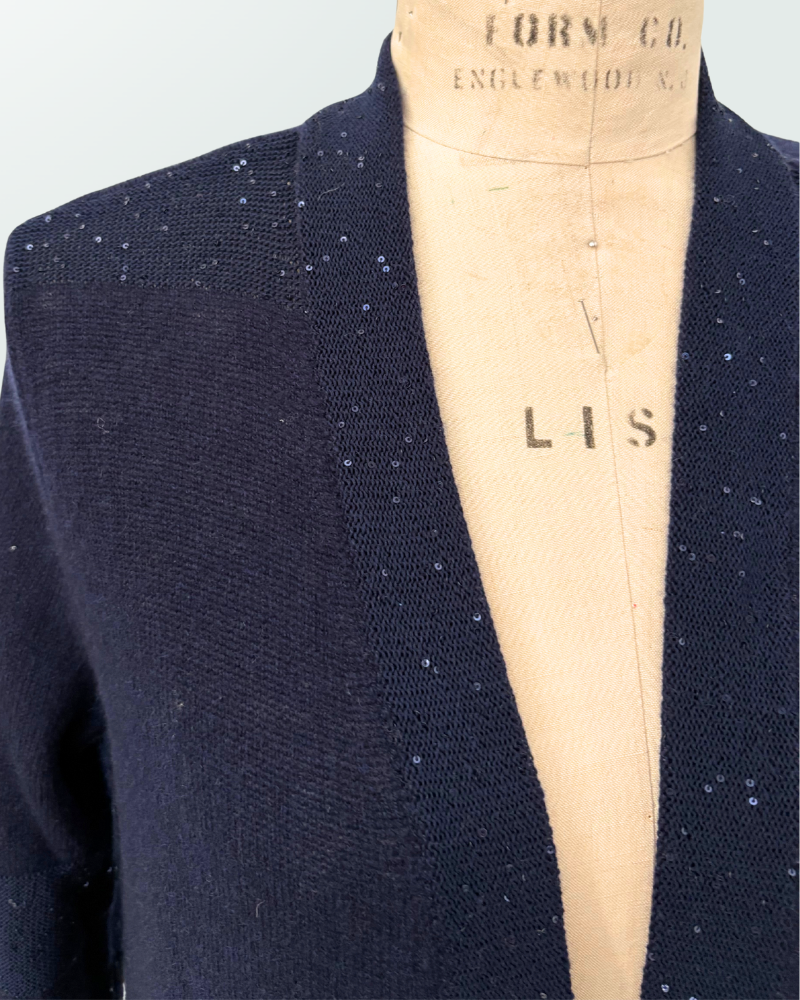 CASHMERE CARDIGAN W/ LUREX DETAILS: NAVY