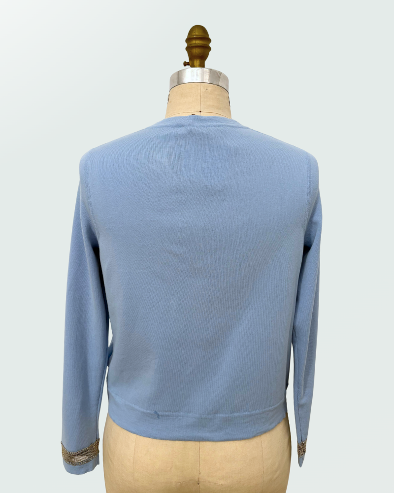 JEWELS EMBELLISHED CARDIGAN W/ LINEN, LIGHT BLUE