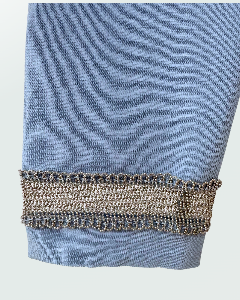 JEWELS EMBELLISHED CARDIGAN W/ LINEN, LIGHT BLUE