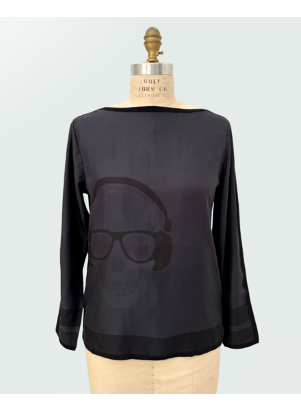 CREWNECK SWEATER W/ PRINTED SILK: SKULL
