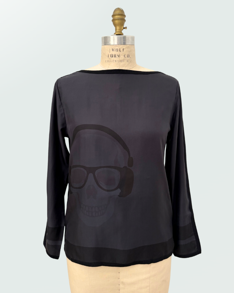 CREWNECK SWEATER W/ PRINTED SILK: SKULL