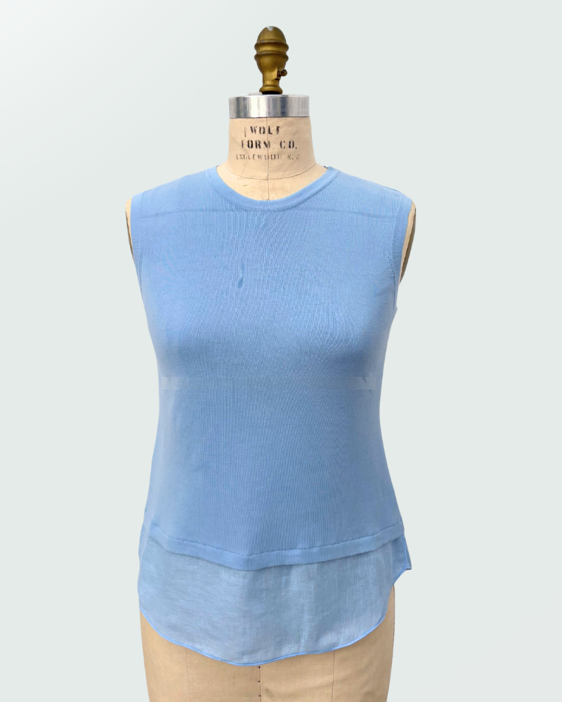 SHELL W/ LINEN TRIM : LIGHT BLUE