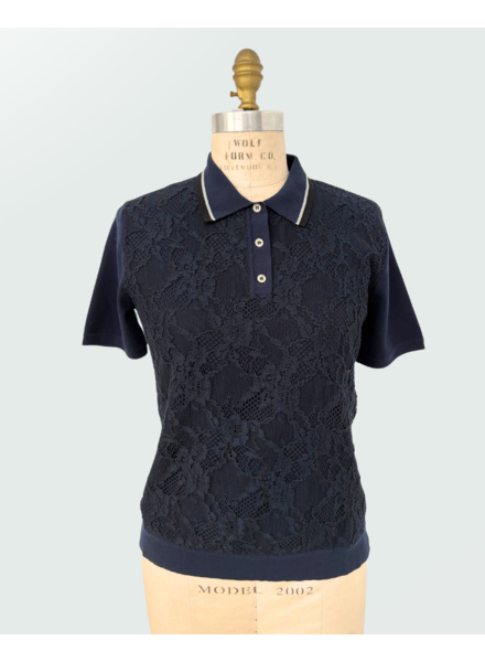 COTTON POLO SHIRT W/ LACE: NAVY