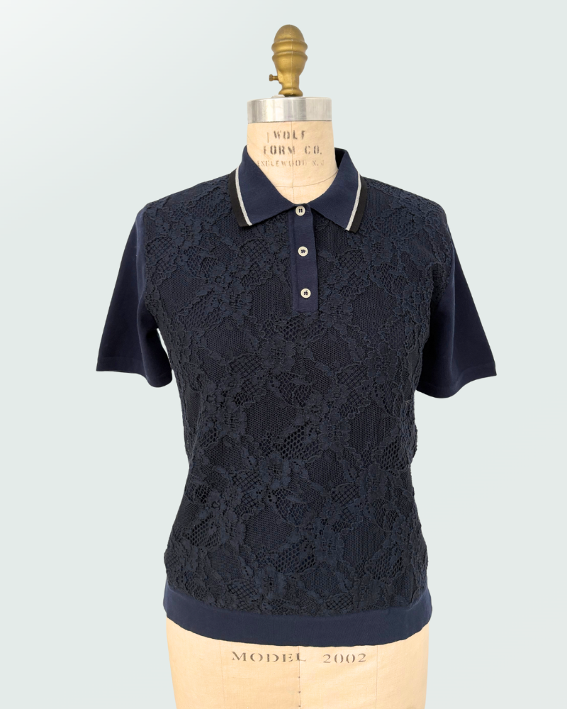 COTTON POLO SHIRT W/ LACE: NAVY