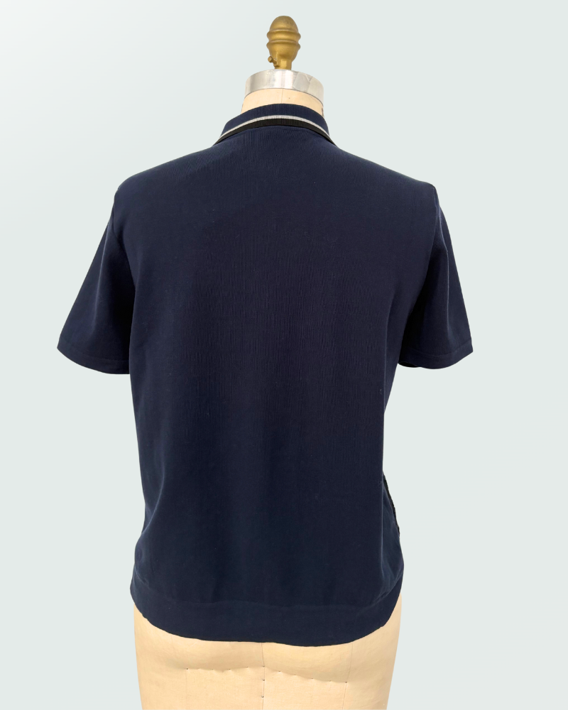 COTTON POLO SHIRT W/ LACE: NAVY