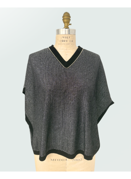 CASHMERE AND LUREX V-NECK PULLOVER CARDIGAN: BLACK-SILVER