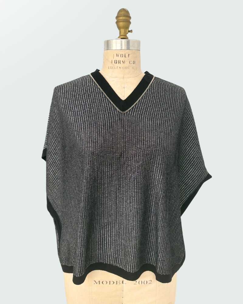 CASHMERE AND LUREX V-NECK PULLOVER CARDIGAN: BLACK-SILVER
